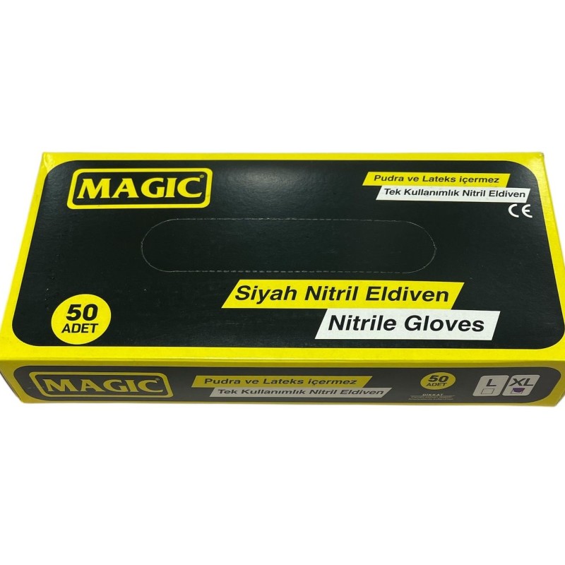 Magic Siyah Kimyasallara Dayanıklı nitril eldiven - XL-L  (50 Adet) 