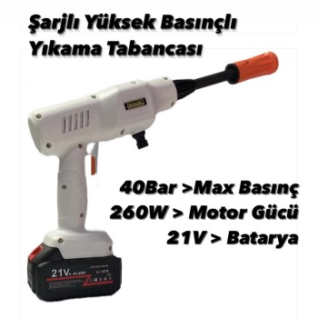                 Şarjlı Yüksek Basınçlı Oto ve Bahçe Yıkama Sulama, Temizleme Tabancası