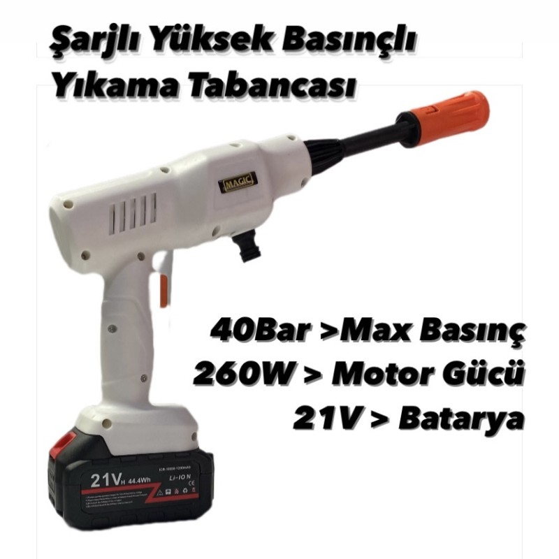                 Şarjlı Yüksek Basınçlı Oto ve Bahçe Yıkama Sulama, Temizleme Tabancası