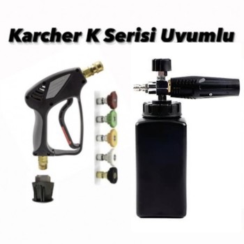                Karcher K Serisi uyumlu Yüksek Basınçlı Yıkama Tabancası + 4 Yıkama Nozulları + Foam Lance Köpük Tabancası  