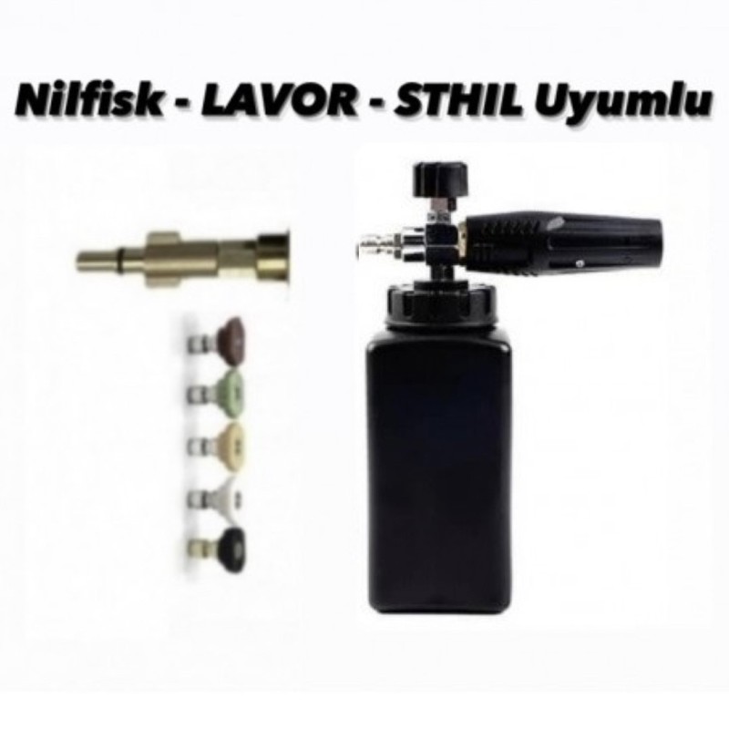 Nilfisk - LAVOR - STHIL Uyumlu Aparat + 5 Yıkama Nozulları + Foam Lance Köpük Tabancası  ( 7 Parça Ürün ) 