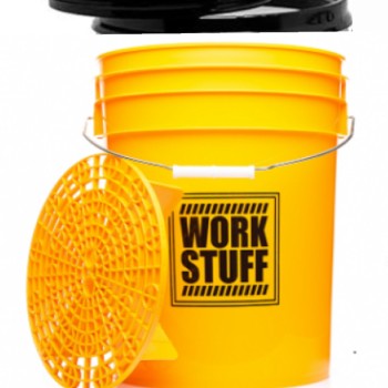 Work Stuff Sarı Detaylandırma Kovası WASH ( Yıkama ) - 20 Litre + Grit Guard (Süzgeç) + Mühür  Vidalı Kapak ( Kova Kapağı ) - 3’lü Set.  ( Yeni Dizayn )