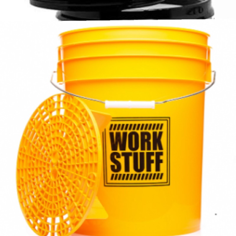 Work Stuff Sarı Detaylandırma Kovası WASH ( Yıkama ) - 20 Litre + Grit Guard (Süzgeç) + Mühür  Vidalı Kapak ( Kova Kapağı ) - 3’lü Set.  ( Yeni Dizayn )