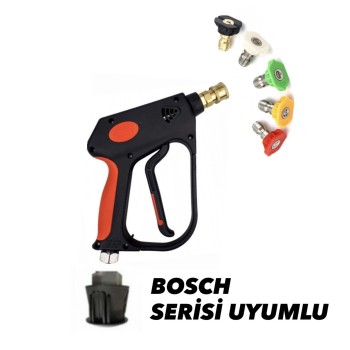 Bosch Serisi Hortum Jakı uyumlu Kısa Basınçlı Yıkama Tabancası + 5 Çeşit Basınçlı Yıkama Nozulları 