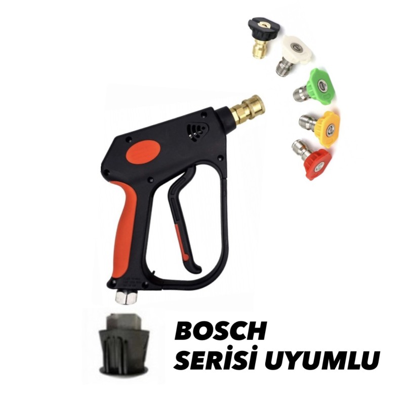 Bosch Serisi Hortum Jakı uyumlu Kısa Basınçlı Yıkama Tabancası + 5 Çeşit Basınçlı Yıkama Nozulları 