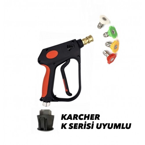                                                 Karcher K Serisi Hortum Jakı uyumlu Kısa Basınçlı Yıkama Tabancası  + 4 Çeşit Basınçlı Yıkama Nozulları 