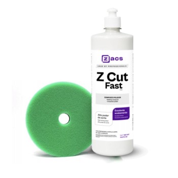 Zacs Z CUT FAST – Hızlı Hare Giderici ve Tek Adım Parlak Finish Pastası Seti  ( 1 Litre Pasta + 145mm Cırt Tabanlı Sert Yeşil Agresif Pasta Süngeri )