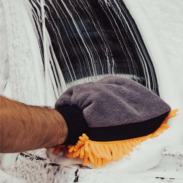Yumuşak Mikrofiber Çift Taraflı Yıkama Eldiveni, İç kısmı naylonlu ( Elinizin ıslanmaması için )